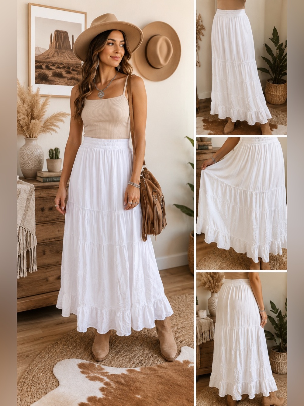 American Eagle Outfitters White Tiered Maxi Skirt